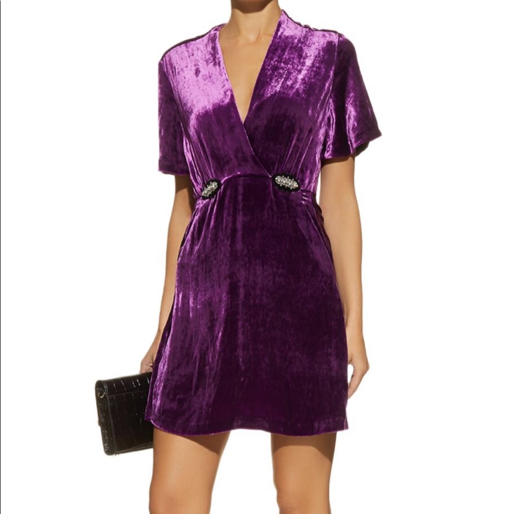 Sandro velvet purple mini dress with embellishment